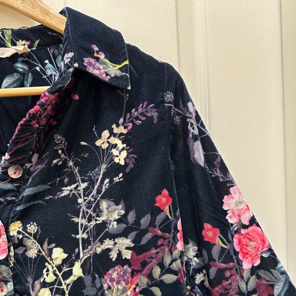Soft Surroundings Women's Soft Velvet Tunic Top Size P/S Floral Button Up Boho - Picture 5 of 14